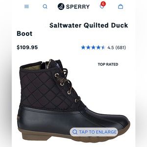 Sperry saltwater quilted duck boot. Girls Size 5m EUC